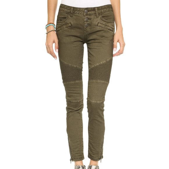 Free People Seamed Moto Skinny Jeans Green - Picture 1 of 13